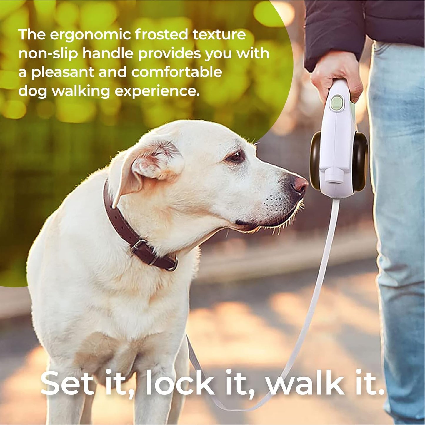 Multi-Function Retractable Dog Leash with Safety Night Light, 2 Feed&Water Bowls, Garbage Bag Cabin, plus 5 Rolls of Garbage Bags. Size 13FT Dog Retractable Dog Leash and Hold up to 80Lbs.