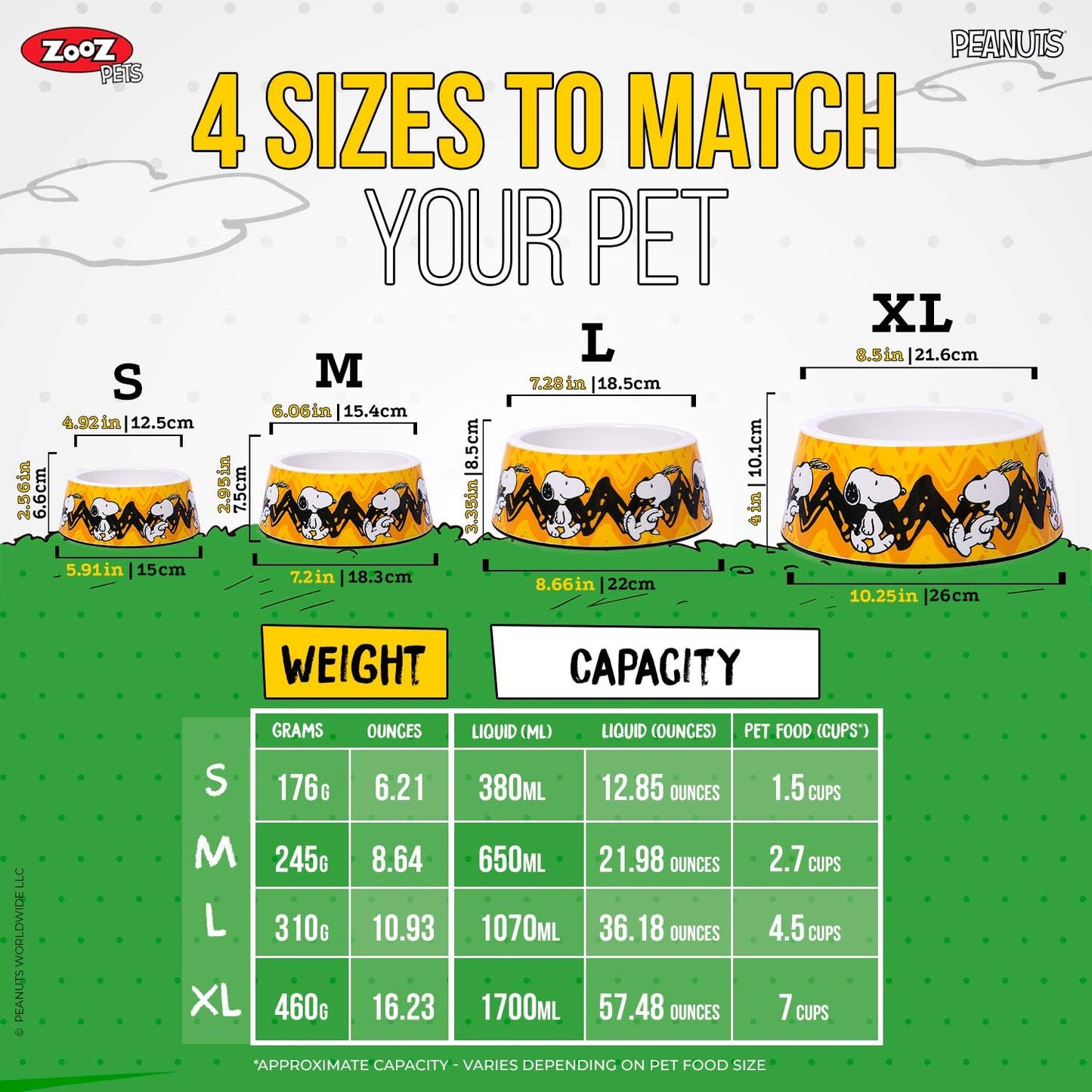 Snoopy Dog Bowls - Official Peanuts Safe Material Dog Bowl with Non-Skid Silicone Base - Dog Food Bowl for Dogs and Cat Bowls - Dog Water Bowl with Unique Designs for Small and Large Pets