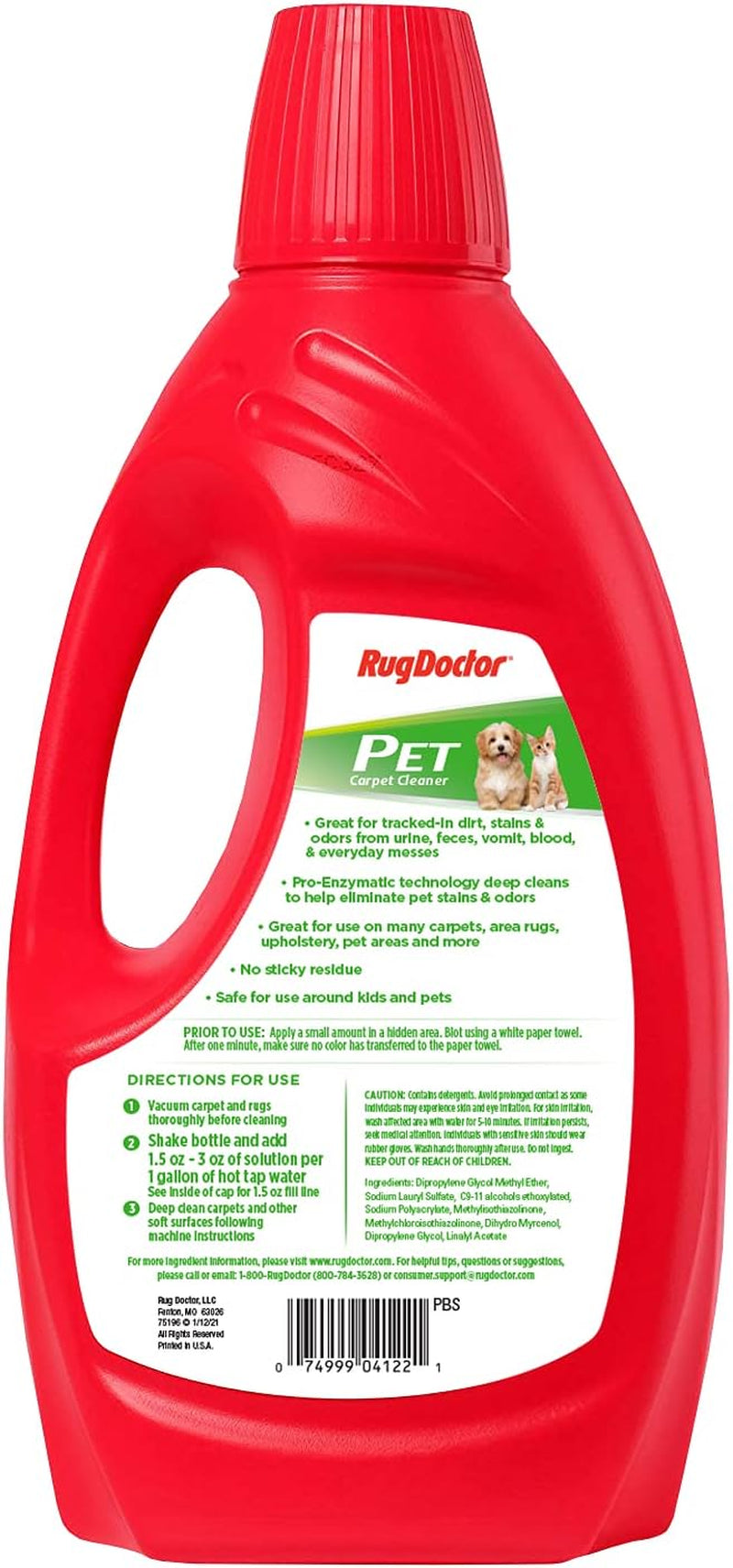 Pet Carpet Cleaner Formula for Stains & Odors, 64 Oz., Professional Grade Pro-Enzymatic Cleaning Solution, Blue Wave Scent, Compatible with All Deep Carpet Cleaning Machines Red