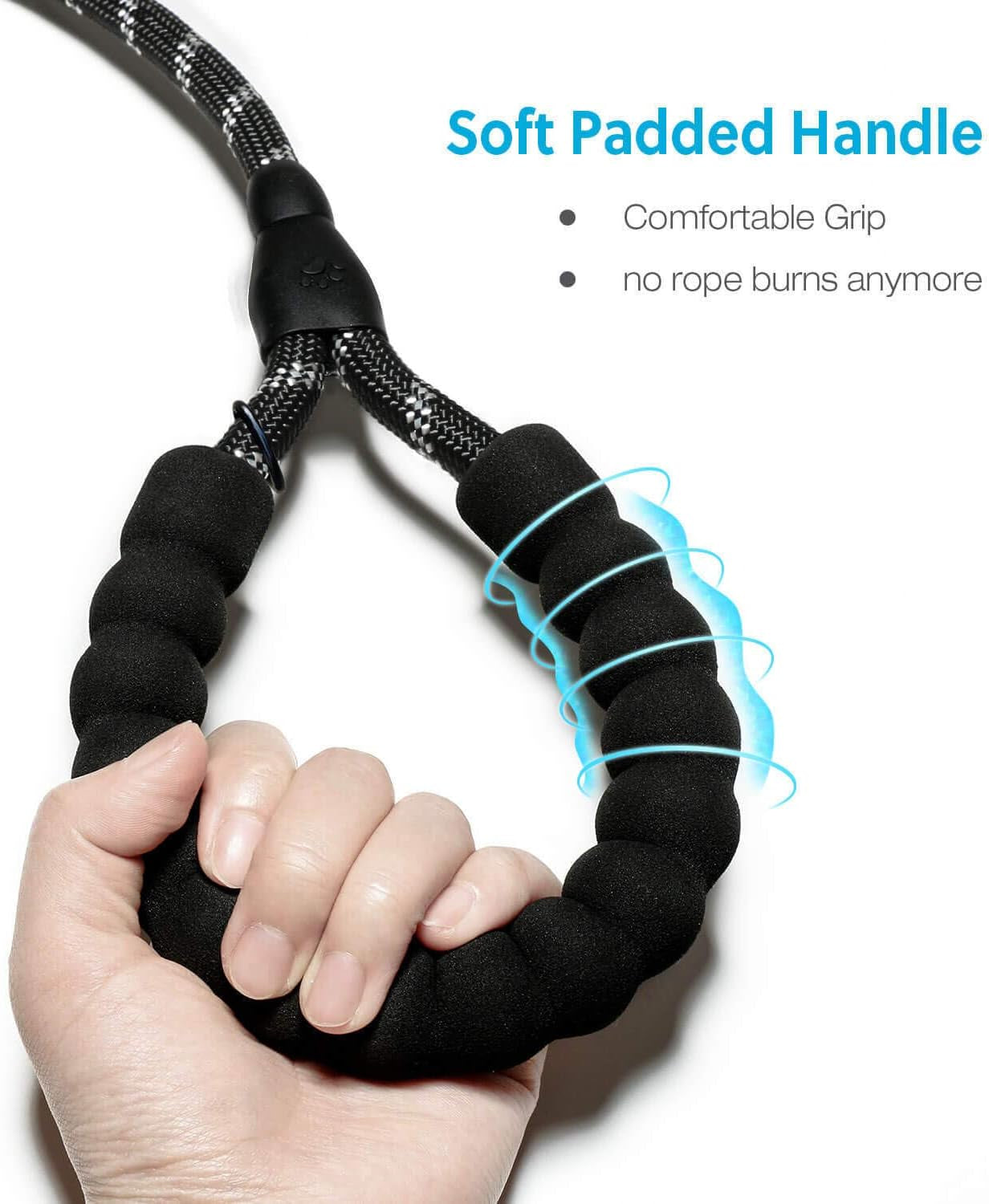 5 FT Strong Dog Leash with Comfortable Foam Handle and Highly Reflective Threads with Metal Clasp and Rubber Enhanced Joint Dog Leashes for Medium and Large Dogs Black