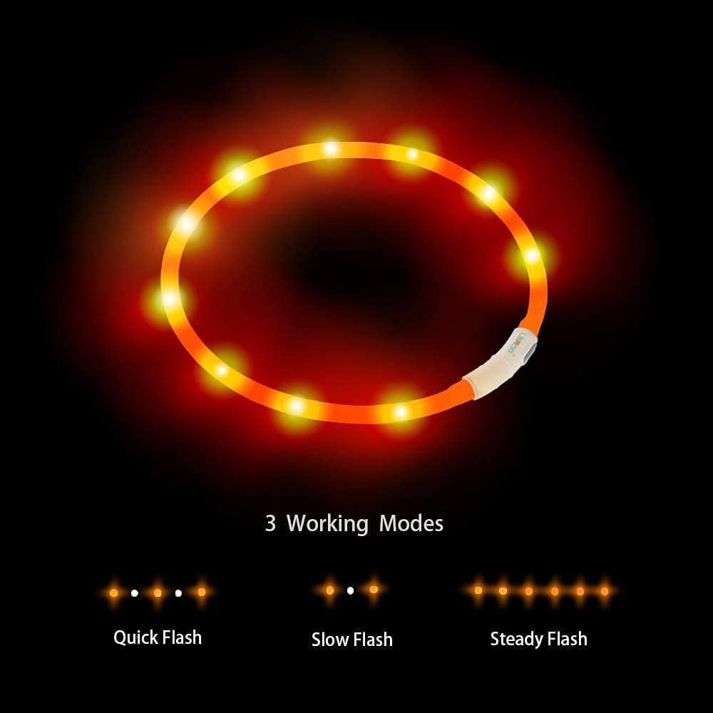 LED Light up Dog Collar, Cutable Silicon USB Rechargeable Glow Light Collar for All Dogs, Waterproof 3-Modes Flashing Dog Collar for Dark Outdoor Training Playing (27.5 Inch/70Cm)