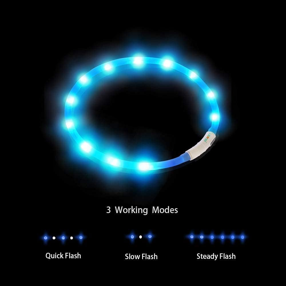 LED Light up Dog Collar, Cutable Silicon USB Rechargeable Glow Light Collar for All Dogs, Waterproof 3-Modes Flashing Dog Collar for Dark Outdoor Training Playing (27.5 Inch/70Cm)