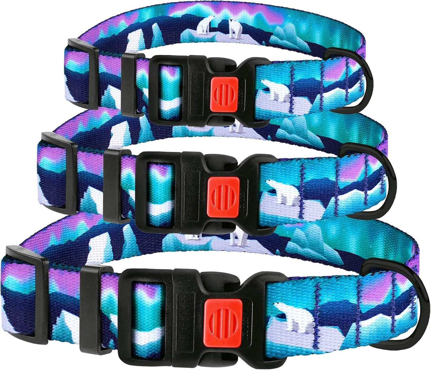 Print Dog Collar Nylon Pattern Adjustable Nature Pet Collars for Dogs Small Medium Large Puppy (Northern Lights, Neck Fit 10"-13")