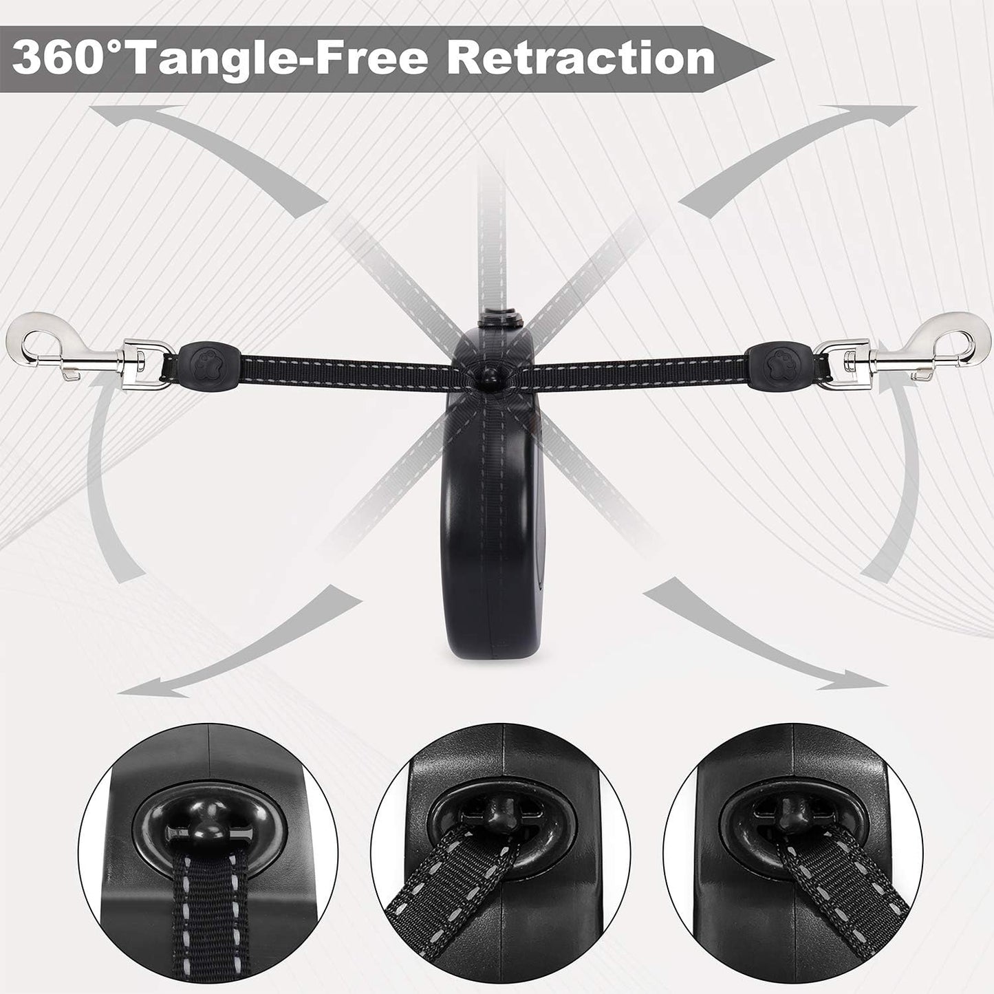 Upgraded Heavy Duty Retractable Dog Leash, 360° Tangle-Free Large Dog Retractable Leash up to 110Lbs, 16Ft Strong Reflective Nylon Tape with Anti-Slip Handle, One-Handed Brake, Pause, Lock