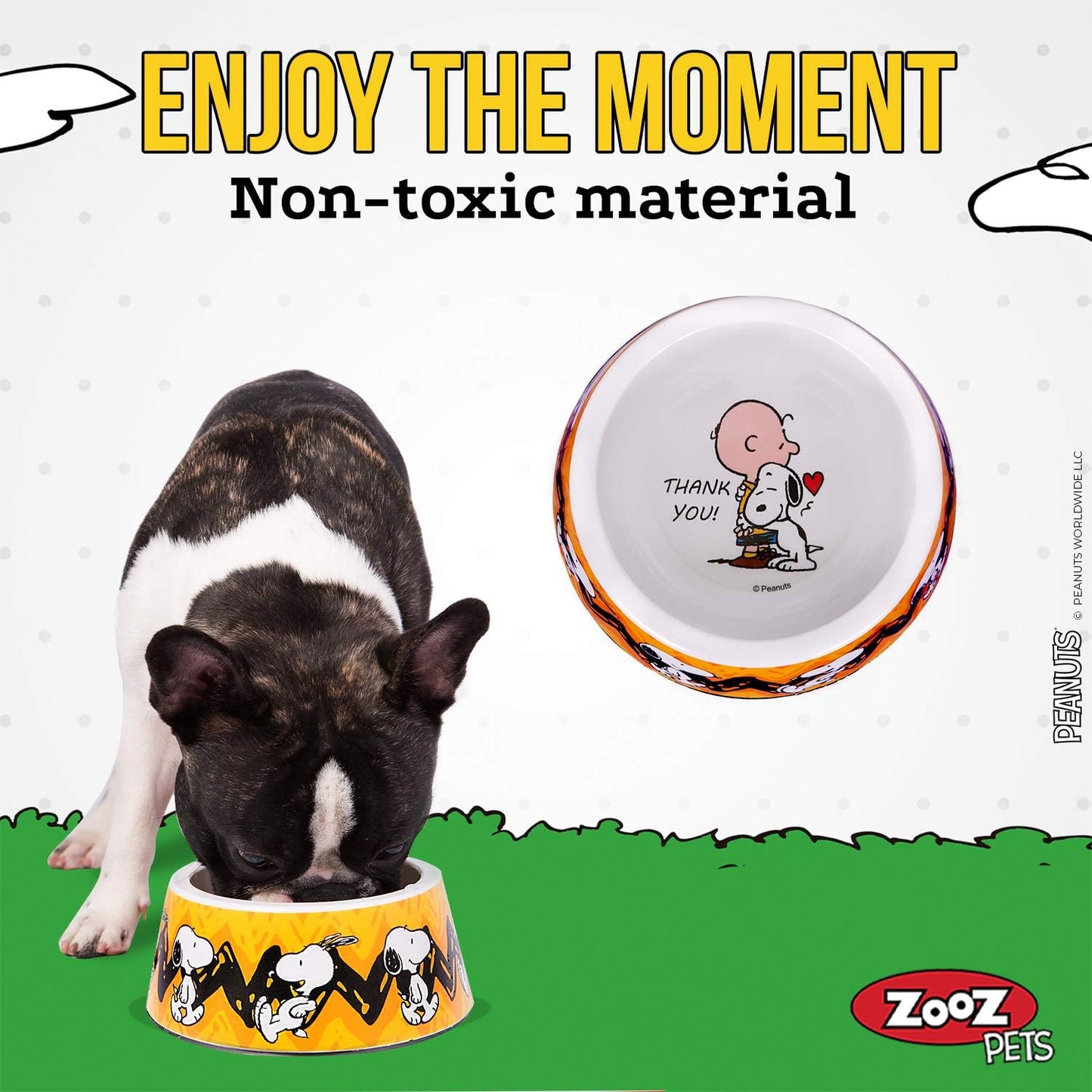 Snoopy Dog Bowls - Official Peanuts Safe Material Dog Bowl with Non-Skid Silicone Base - Dog Food Bowl for Dogs and Cat Bowls - Dog Water Bowl with Unique Designs for Small and Large Pets
