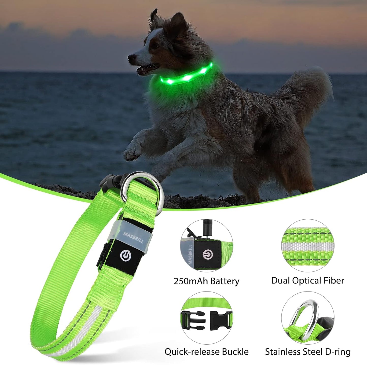 Led Dog Collar, Rechargeable Water-Resistant Night Safety Collar