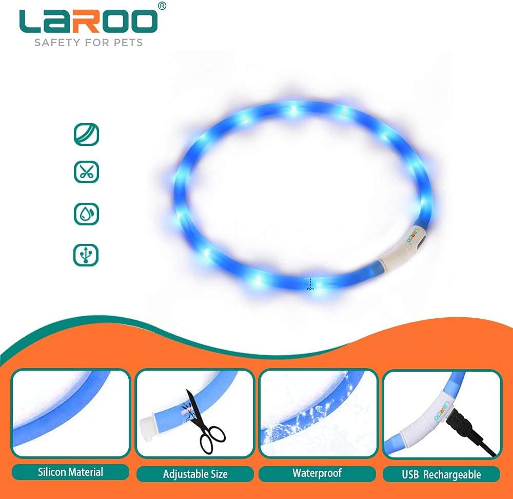 LED Light up Dog Collar, Cutable Silicon USB Rechargeable Glow Light Collar for All Dogs, Waterproof 3-Modes Flashing Dog Collar for Dark Outdoor Training Playing (27.5 Inch/70Cm)
