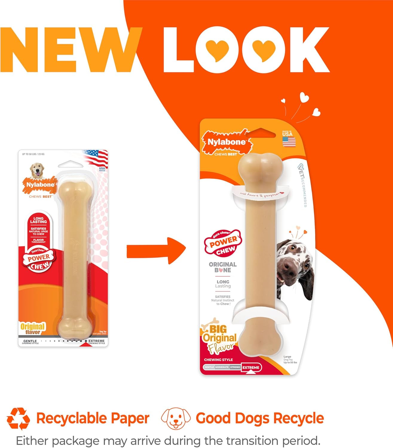 Original Bone Power Chew Toy for Dogs, Durable & Tough Dog Toys for Aggressive Chewers, Original Flavor, Large - up to 50 Ibs, 1 Count
