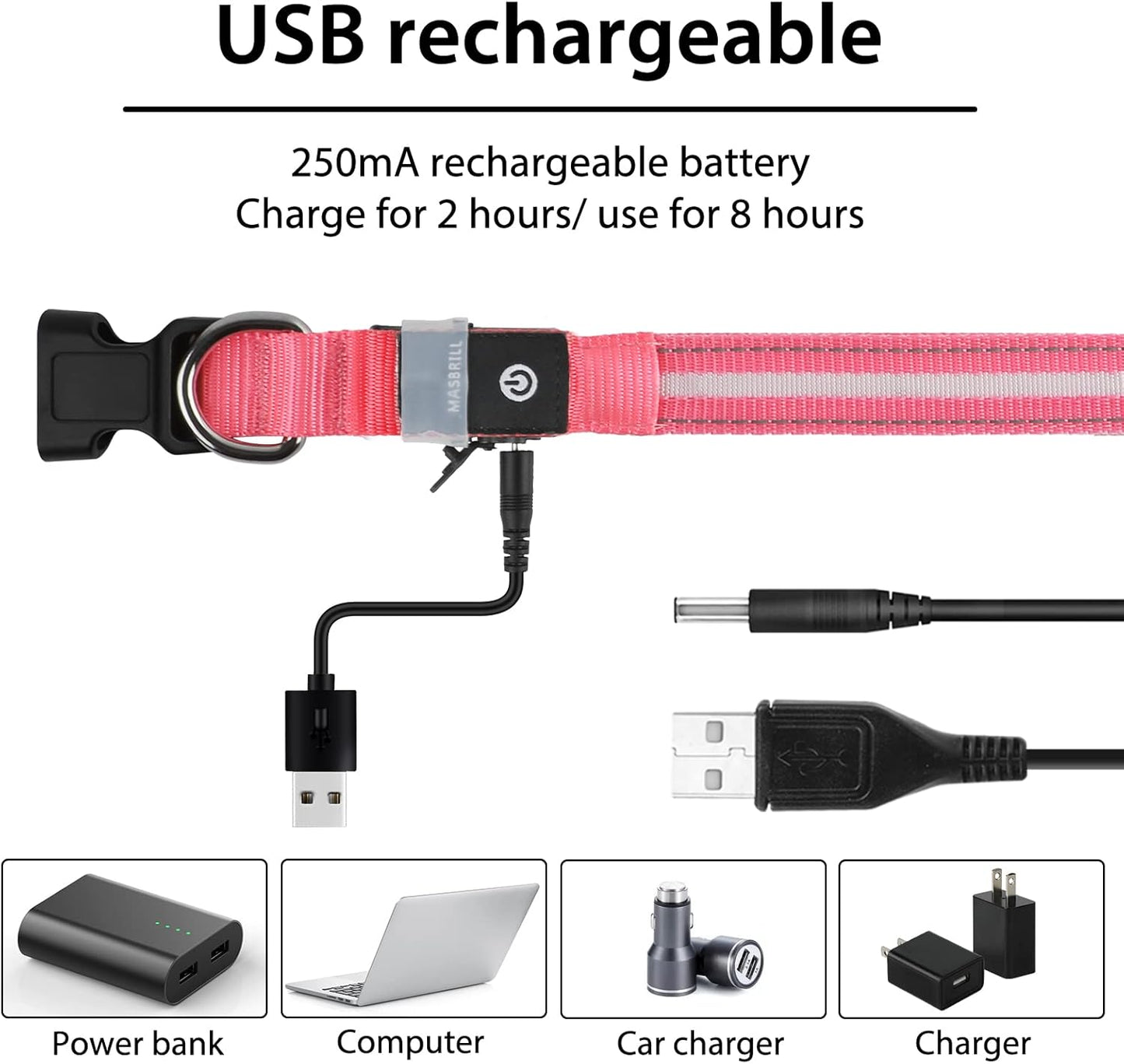 Led Dog Collar - Rechargeable, Water-Resistant, Flashing Glowing Night Safety Collar - Adjustable, Pink (M)
