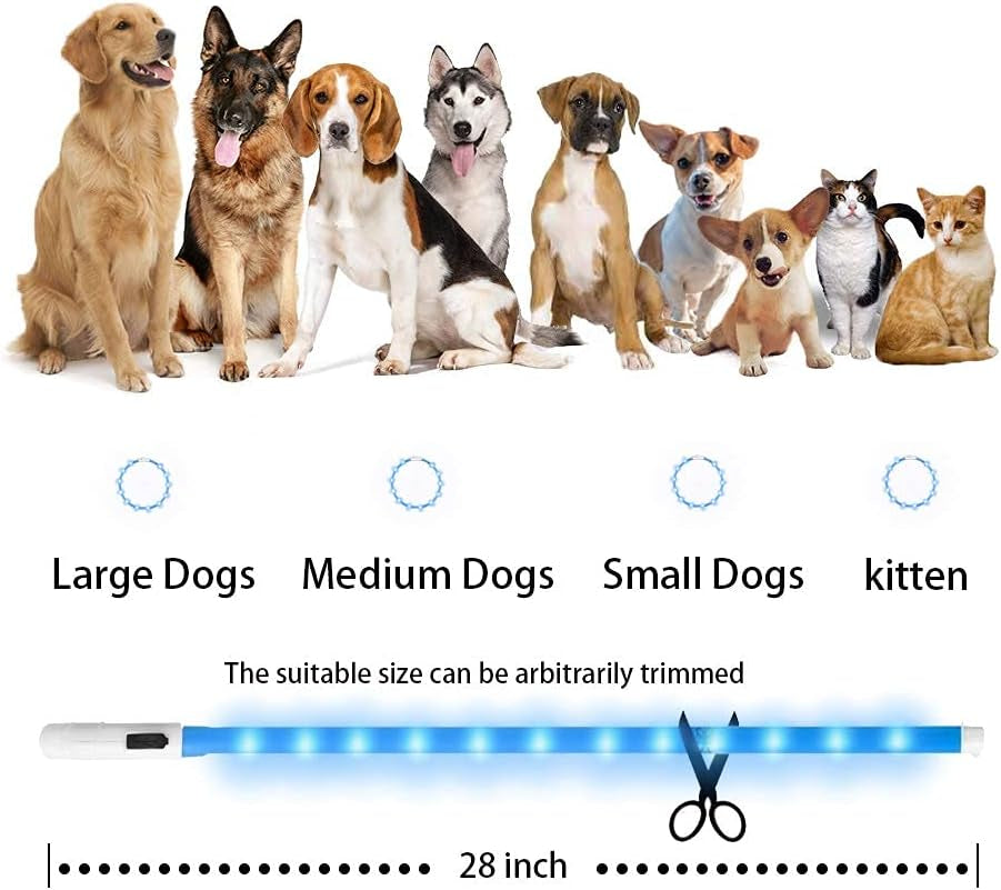 LED Light up Dog Collar, Cutable Silicon USB Rechargeable Glow Light Collar for All Dogs, Waterproof 3-Modes Flashing Dog Collar for Dark Outdoor Training Playing (27.5 Inch/70Cm)