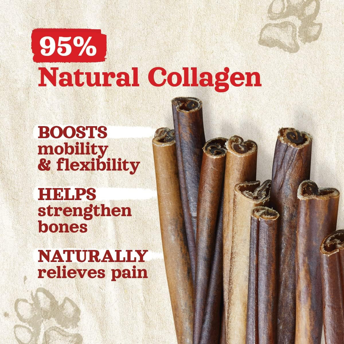Collagen Dog Chews (12 Inch, 5 Pack), Odor-Free Long Lasting Bully Sticks & Rawhide Alternative Dog Treats, 95% Collagen Low Fat, High Protein β Medium & Large Dogs