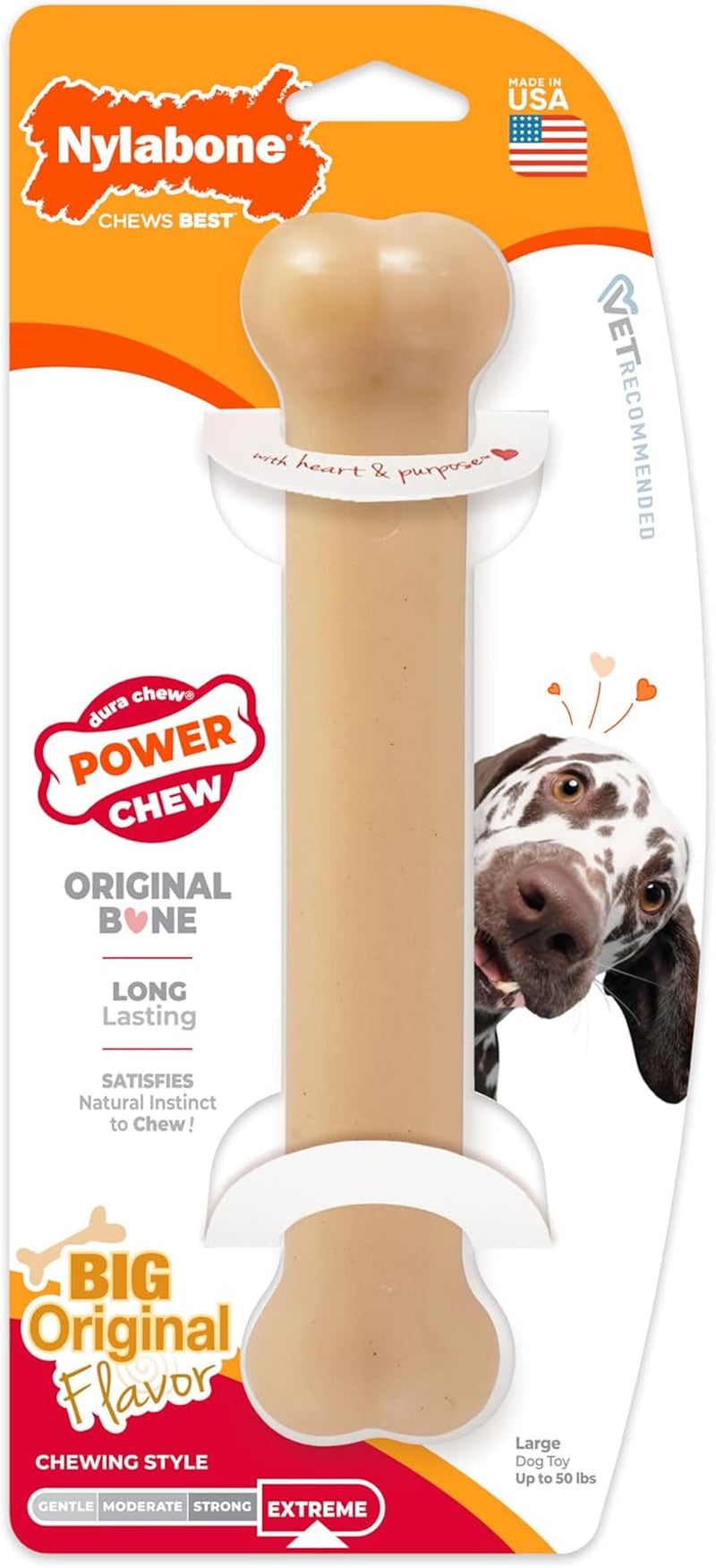 Original Bone Power Chew Toy for Dogs, Durable & Tough Dog Toys for Aggressive Chewers, Original Flavor, Large - up to 50 Ibs, 1 Count
