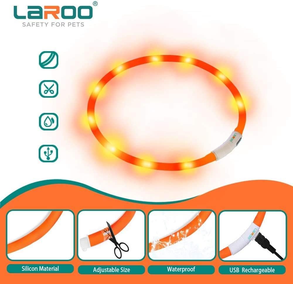 LED Light up Dog Collar, Cutable Silicon USB Rechargeable Glow Light Collar for All Dogs, Waterproof 3-Modes Flashing Dog Collar for Dark Outdoor Training Playing (27.5 Inch/70Cm)
