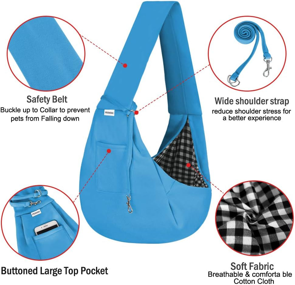 Small Pet Sling Carrier-Hands Free Reversible Pet Papoose Bag Tote Bag with a Pocket Safety Belt Dog Cat for Outdoor Travel
