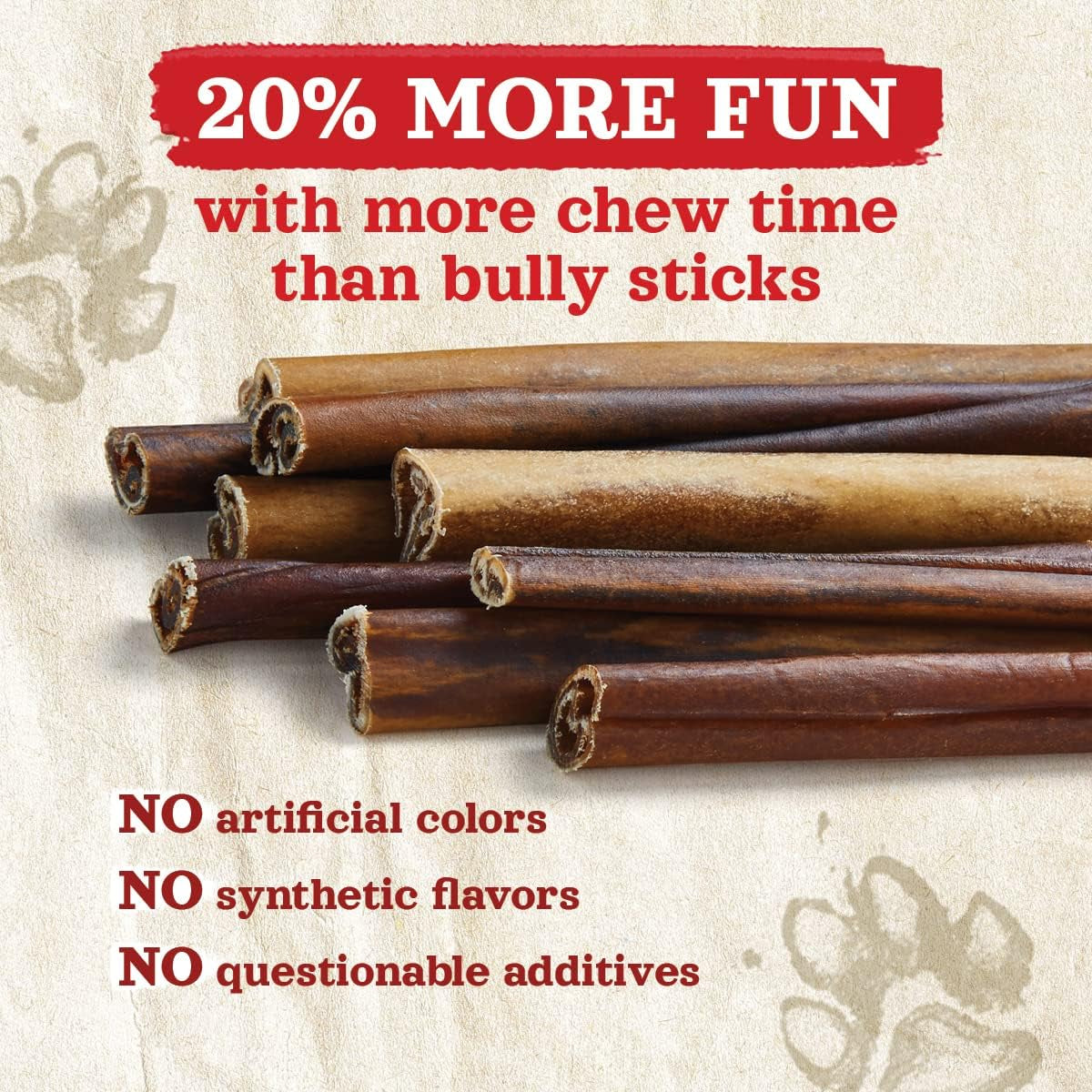Collagen Dog Chews (12 Inch, 5 Pack), Odor-Free Long Lasting Bully Sticks & Rawhide Alternative Dog Treats, 95% Collagen Low Fat, High Protein β Medium & Large Dogs