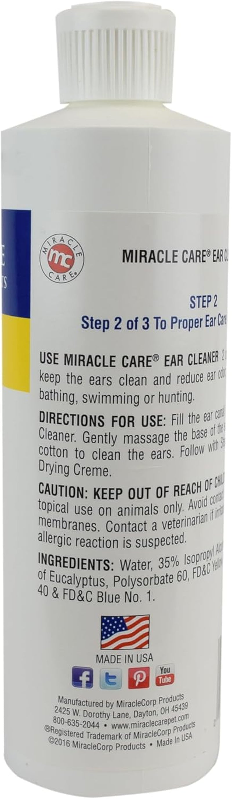 Ear Cleaner for Dogs and Cats, 16 Ounce, Reduces Ear Odor and Waxy Build Up, Gentle and Non Staining