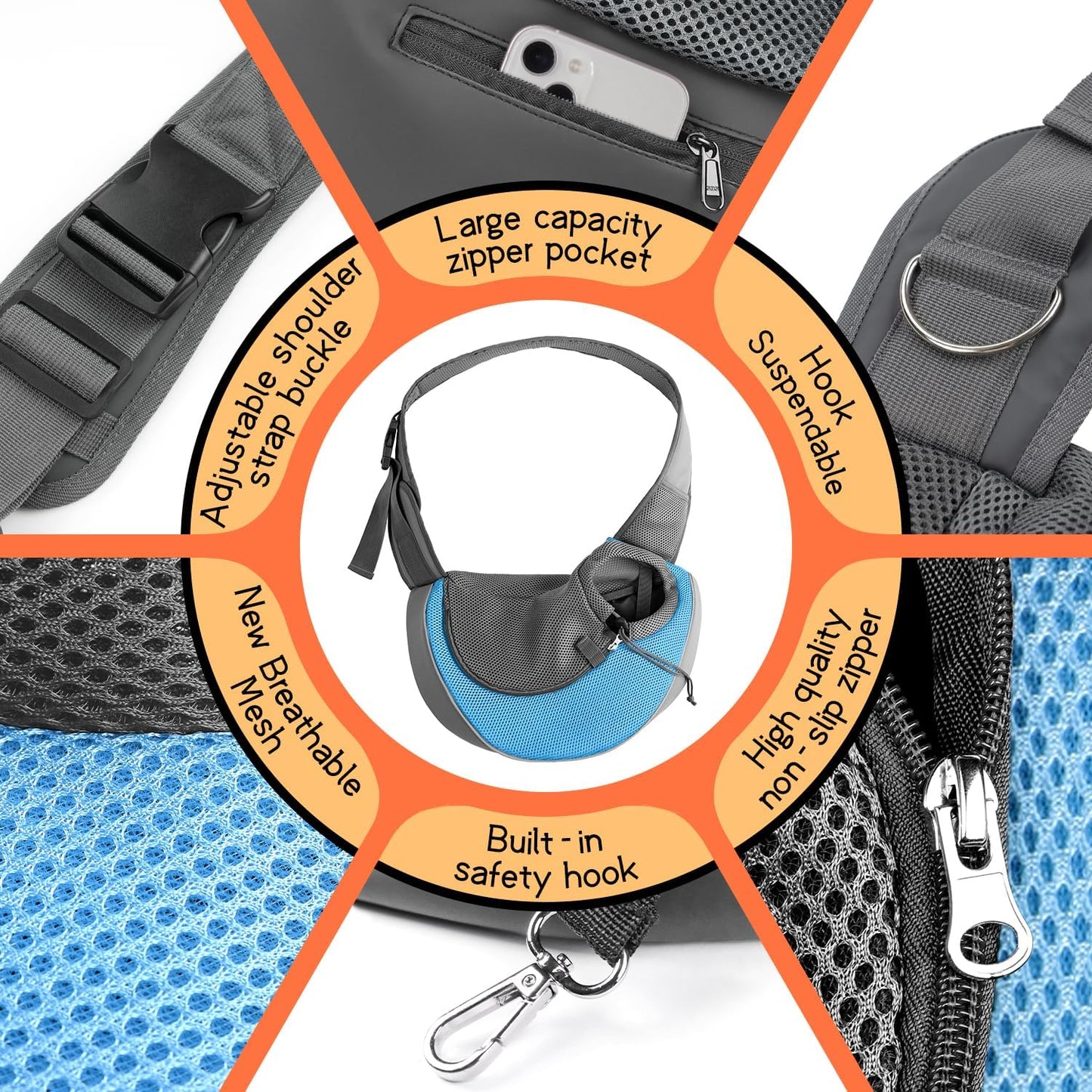 Pet Dog Sling Carrier Breathable Mesh Travel Safe Sling Bag Carrier for Dogs Cats