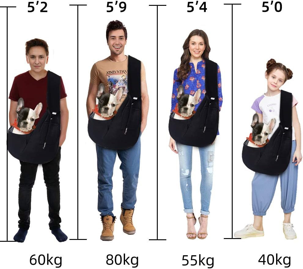 Small Pet Sling Carrier-Hands Free Reversible Pet Papoose Bag Tote Bag with a Pocket Safety Belt Dog Cat for Outdoor Travel Black