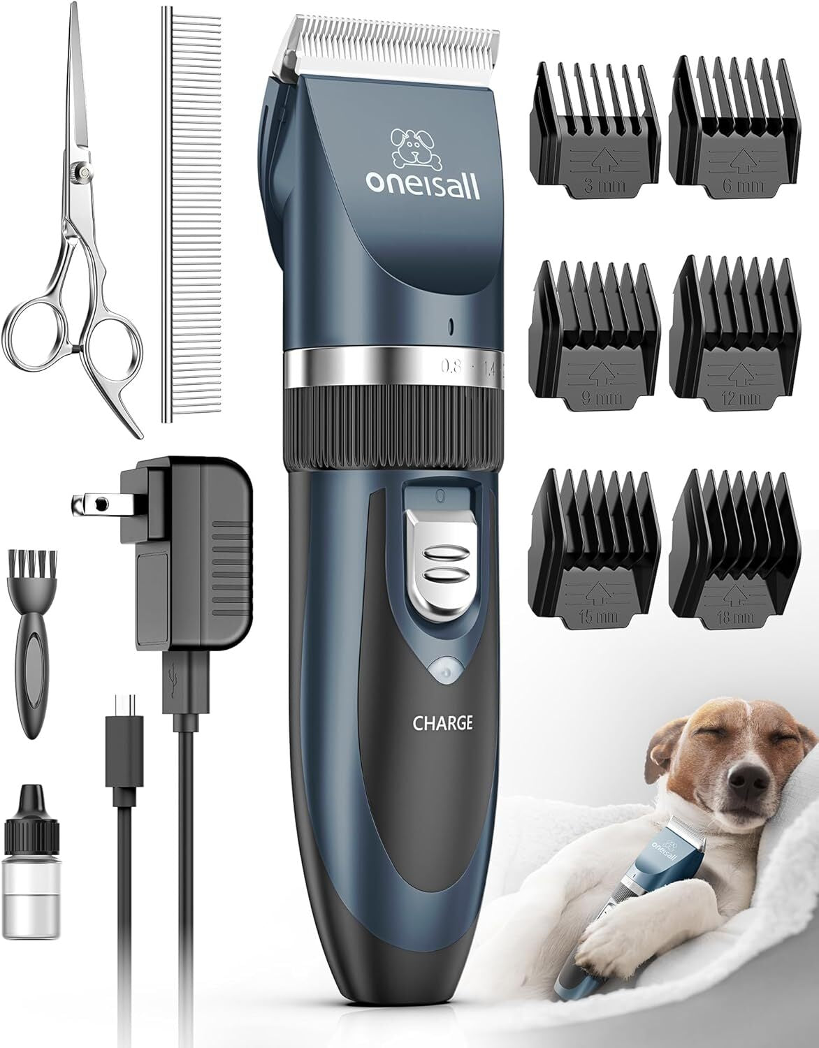 Oneisall Dog Clipper Low Noise, Dog Grooming Kit with Rechargeable, Dog Shaver