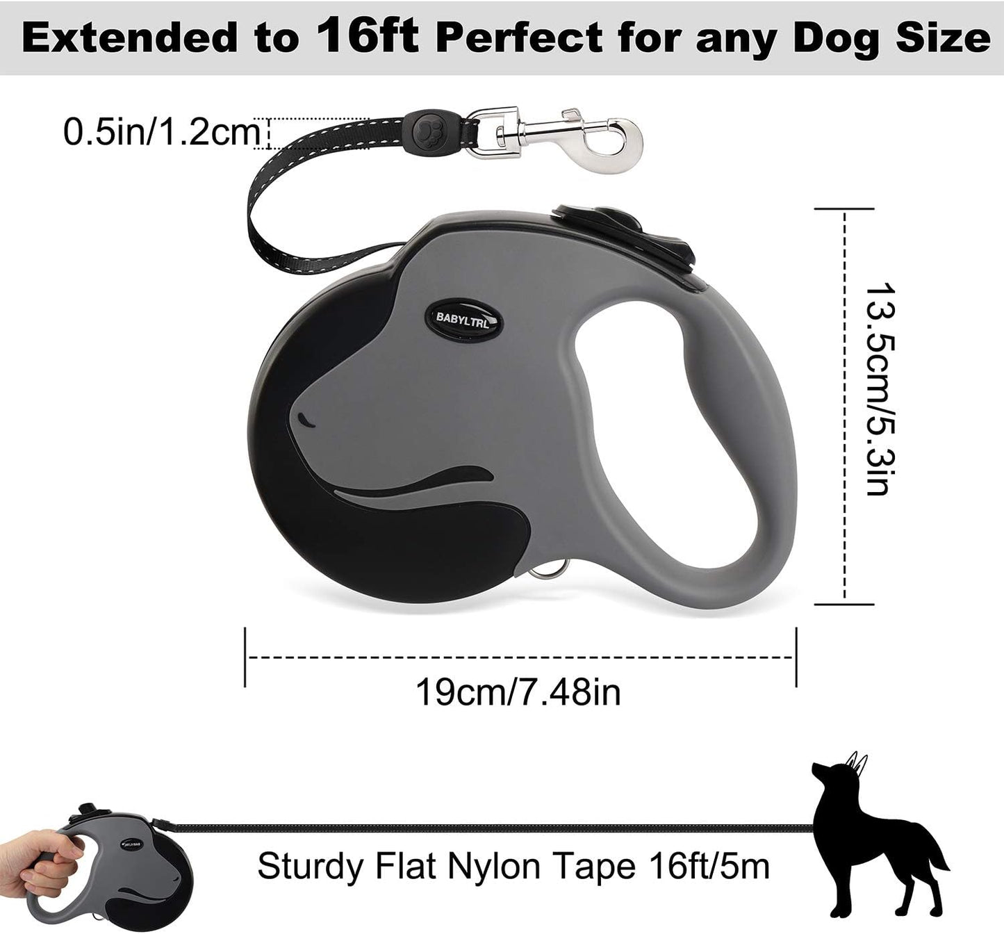 Upgraded Heavy Duty Retractable Dog Leash, 360° Tangle-Free Large Dog Retractable Leash up to 110Lbs, 16Ft Strong Reflective Nylon Tape with Anti-Slip Handle, One-Handed Brake, Pause, Lock
