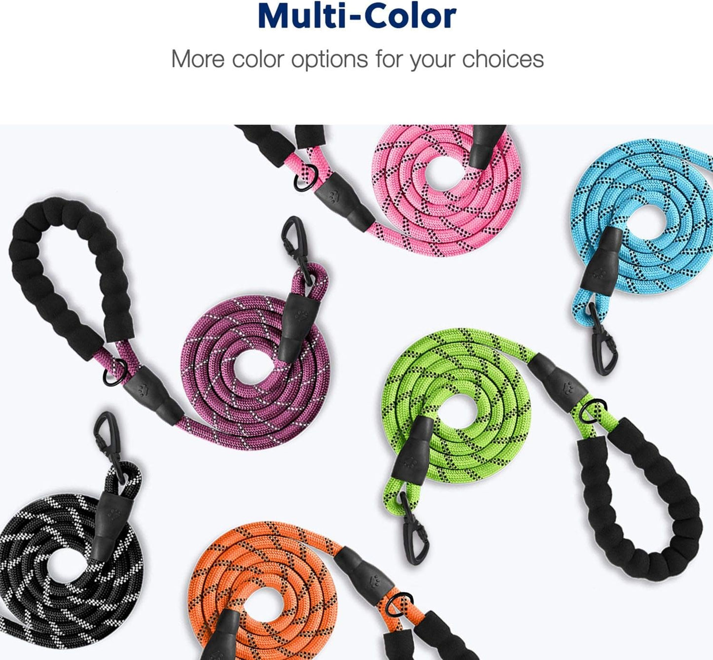 5 FT Strong Dog Leash with Comfortable Foam Handle and Highly Reflective Threads with Metal Clasp and Rubber Enhanced Joint Dog Leashes for Medium and Large Dogs Black