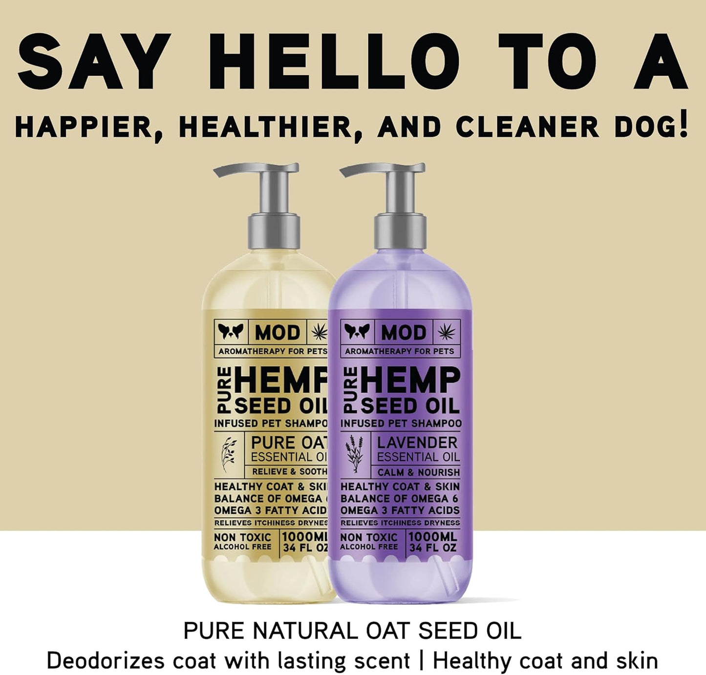 Hemp & Oatmeal Pet Shampoo for Dogs | All Natural Pure Essential Oils | Balance of Omega 6 & Omega 3 Fatty Acids | for Deodorizing, Allergies, Itching, Dry and Sensitive Skin - 34 OZ Pump Bottle