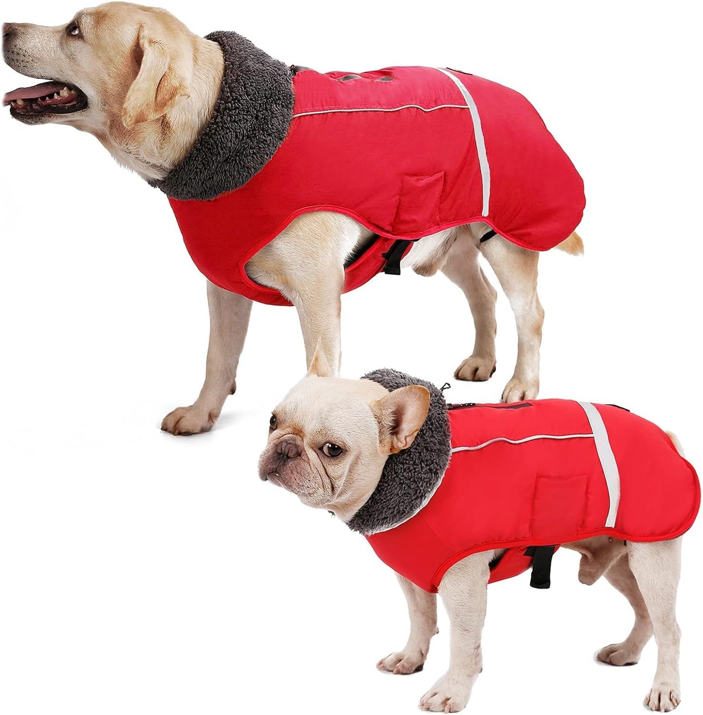 Warm Dog Clothes for Small Dogs, Adjustable Cold Weather Dog Coats, Safety Dog Jackets with Reflective Strips and Two-Way Zipper Red S