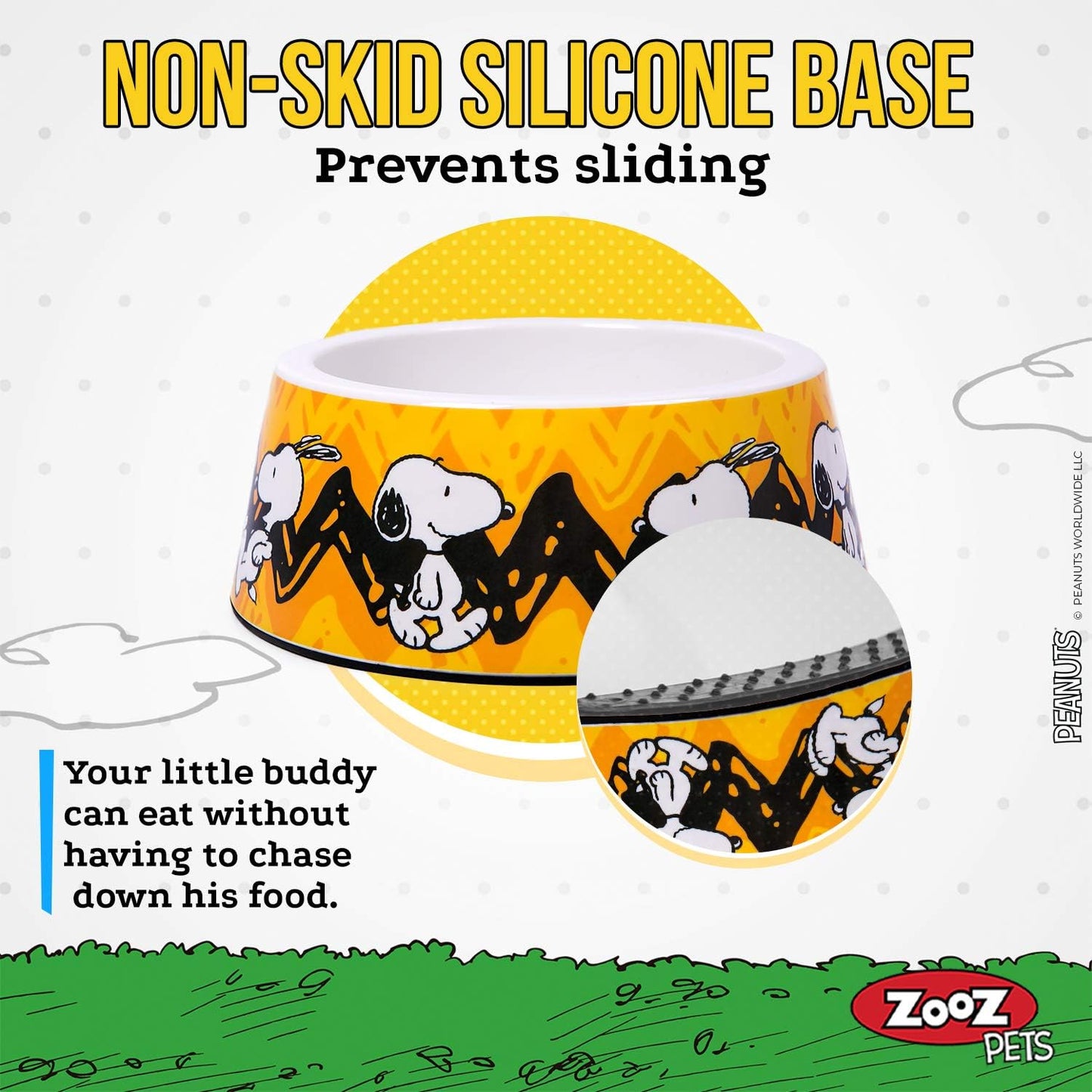 Snoopy Dog Bowls - Official Peanuts Safe Material Dog Bowl with Non-Skid Silicone Base - Dog Food Bowl for Dogs and Cat Bowls - Dog Water Bowl with Unique Designs for Small and Large Pets