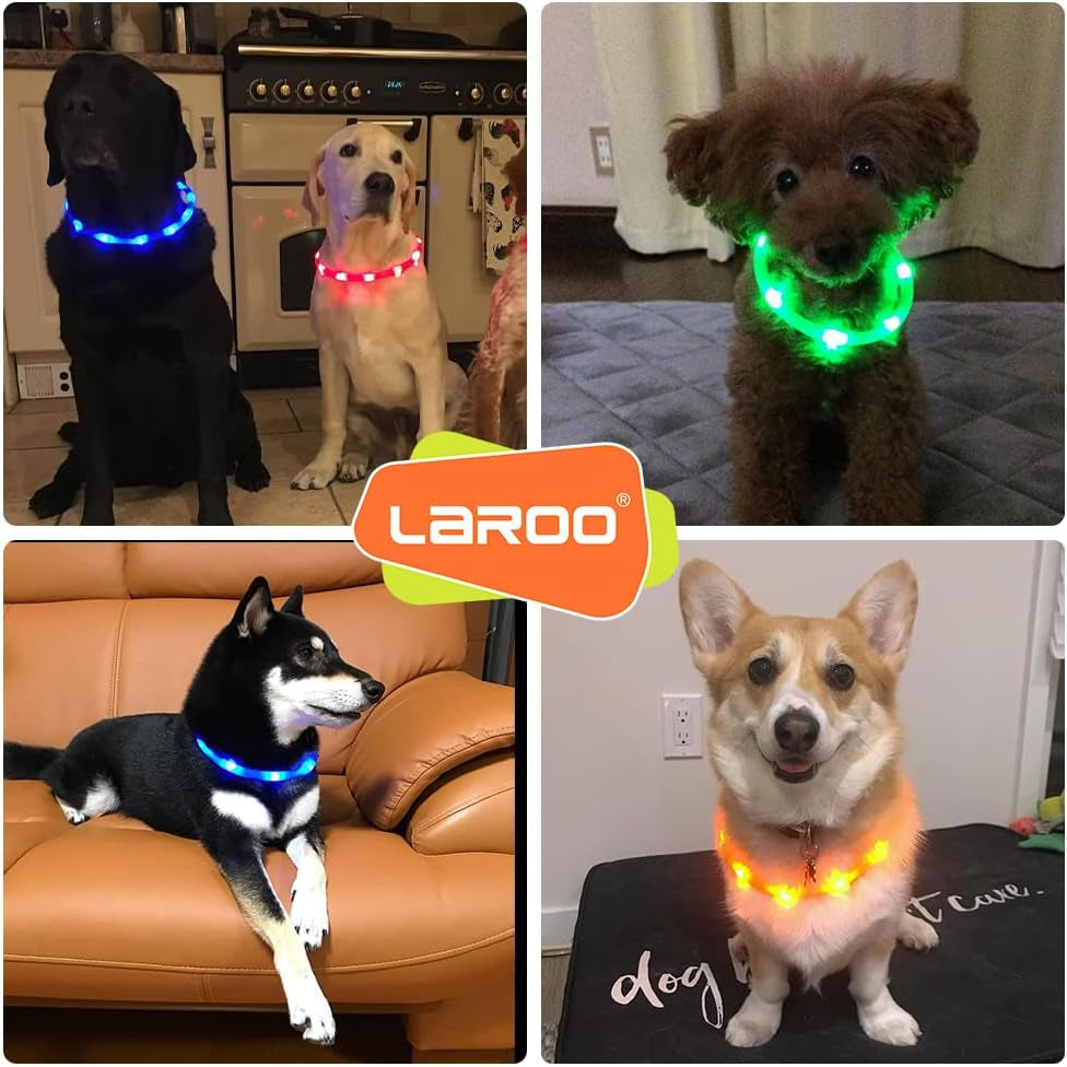LED Light up Dog Collar, Cutable Silicon USB Rechargeable Glow Light Collar for All Dogs, Waterproof 3-Modes Flashing Dog Collar for Dark Outdoor Training Playing (27.5 Inch/70Cm)
