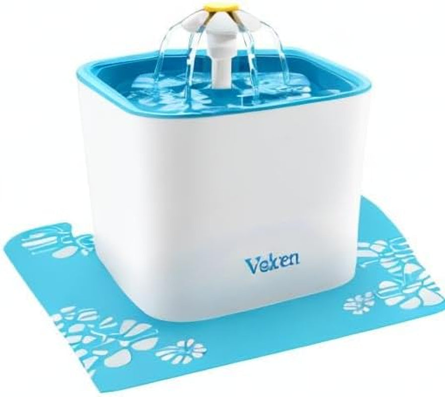 Pet Fountain, 84Oz/2.5L Automatic Cat Water Fountain Dog Water Dispenser with 3 Replacement Filters & 1 Silicone Mat for Cats, Dogs, Multiple Pets, Blue