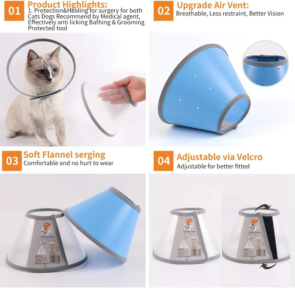Pet Recovery Dog Cones Cat Cones after Surgery Adjustable Breathable Upgrade Dog Cone Collar Soft Plastic Comfy Elizabethan E-Collar for Dog Cat Wound Heal (Neck Girth 3: 9.05''~11.41'', Blue)