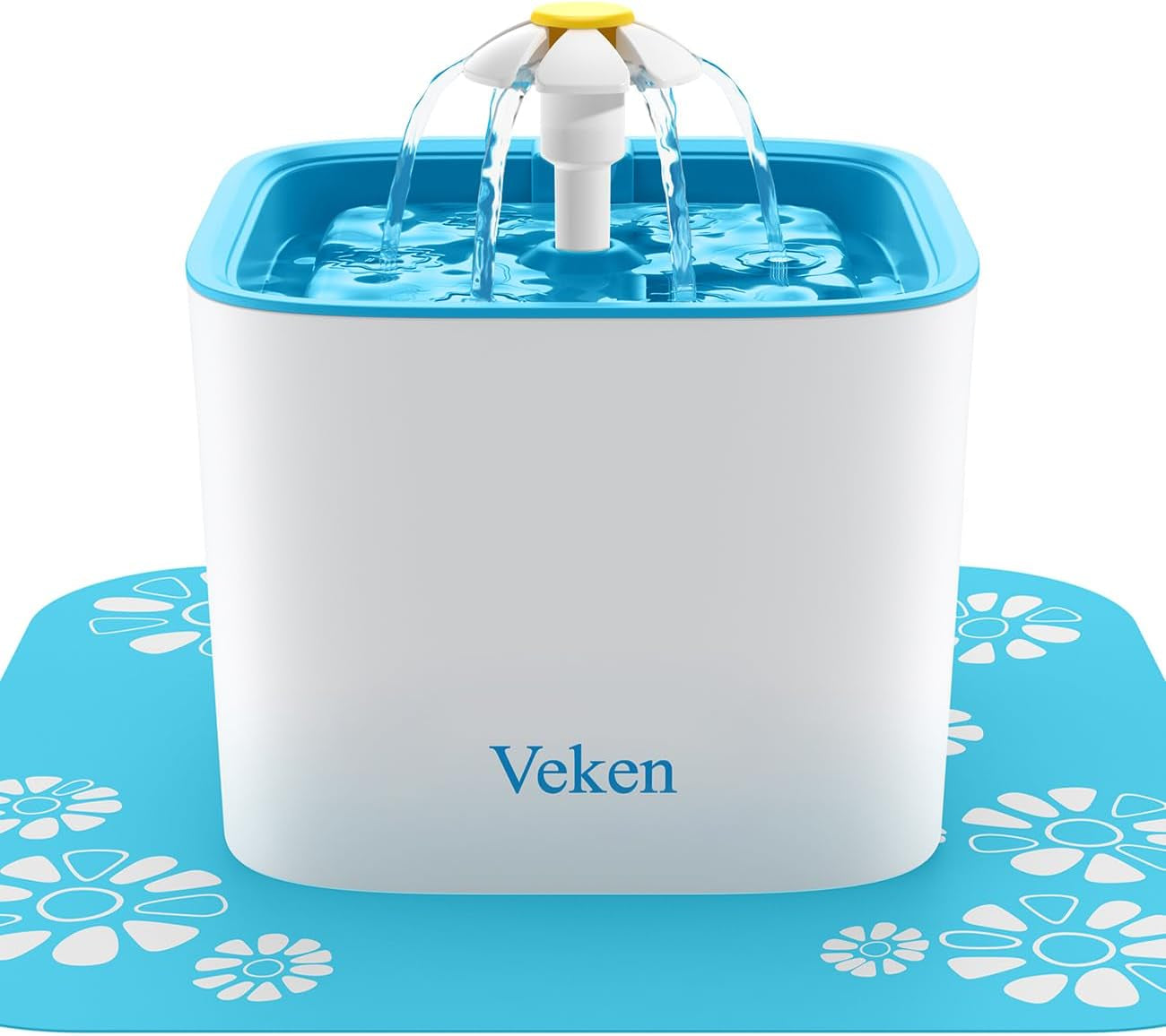 Pet Fountain, 84Oz/2.5L Automatic Cat Water Fountain Dog Water Dispenser with 3 Replacement Filters & 1 Silicone Mat for Cats, Dogs, Multiple Pets, Blue
