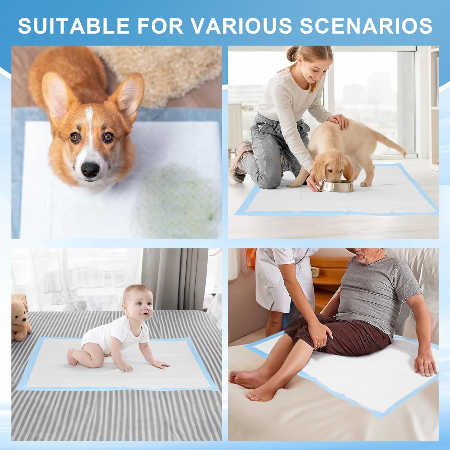 Puppy Pee Pads for Dogs Extra Large 31""X47"" 40 Count, Leak-Proof & Super Absorbent, Thicken Disposable Potty Training Pads for Doggie Cats Rabbits, Quick Dry Pet Piddle Pad, Blue&White
