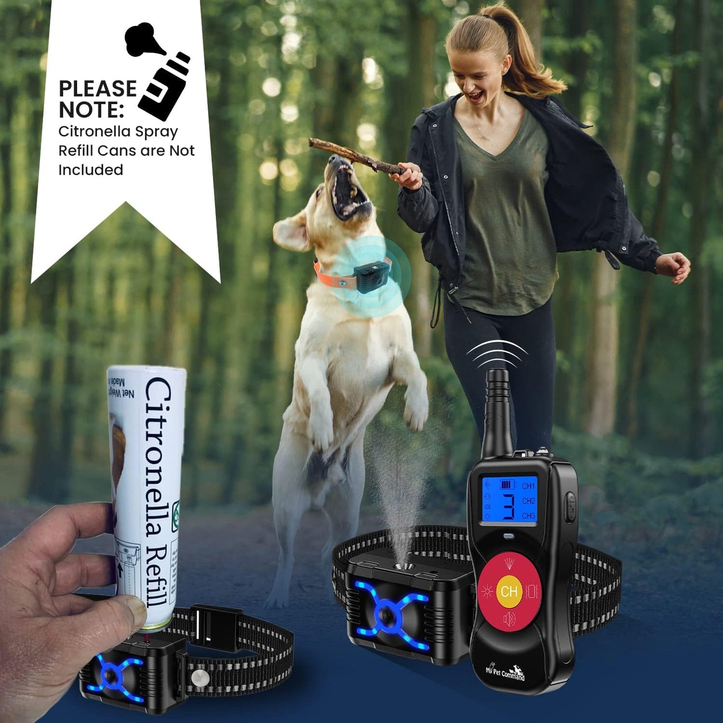 2600 FT Range (0.5 Mile) 4-1 Citronella Dog Training Collar with Remote, Spray,Vibrate,Tone and Night Light Functions Safe, Humane, No Shock Waterproof Rechargeable Add up to 3 Collars
