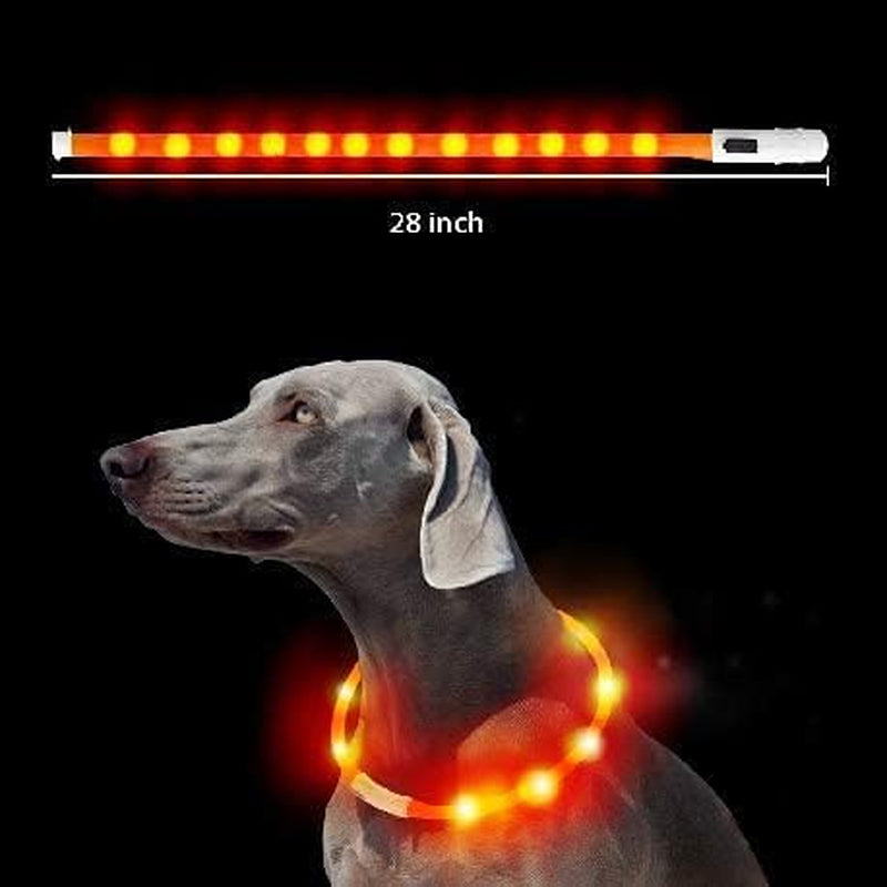 LED Light up Dog Collar, Cutable Silicon USB Rechargeable Glow Light Collar for All Dogs, Waterproof 3-Modes Flashing Dog Collar for Dark Outdoor Training Playing (27.5 Inch/70Cm)