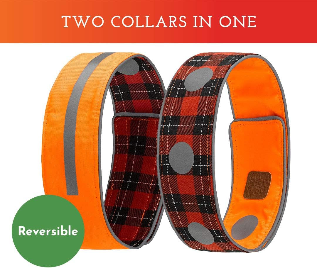 Reflective Dog Collar - Adjustable Pet Collars, Safe, Durable, Comfortable Dog Walking Accessories for Small Dog, Hunting Dog, Puppy, Boy, Girl Dog Collars (Blaze Orange, Red Plaid, S)