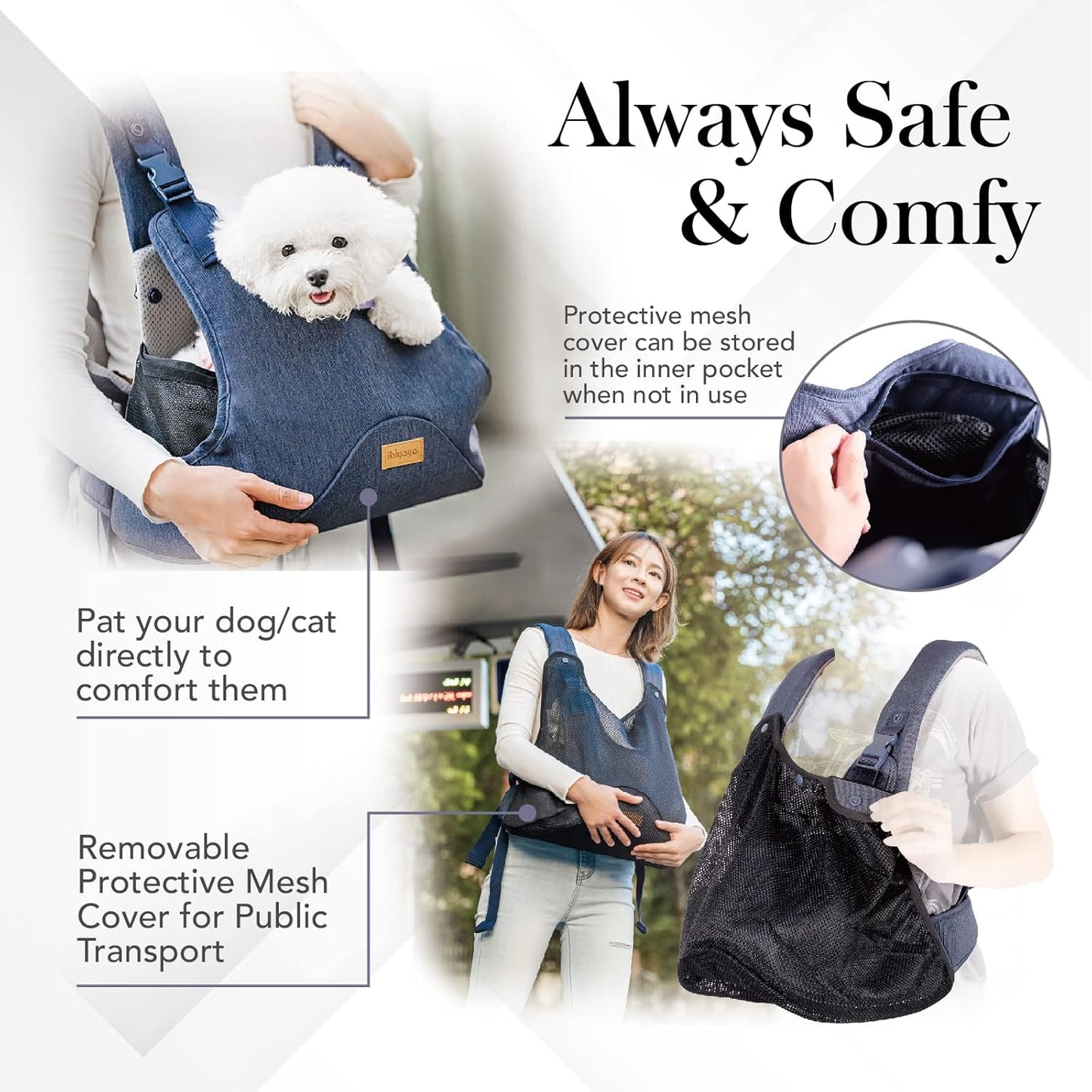 - Dog Sling Carrier for Dogs and Cats - Hug Pack Adjustable Pet Carrier for Dog Anxiety Relief - Light, Breathable, Weight Balancing Design - Travel Friendly Front Facing Pet Carrier - Blue