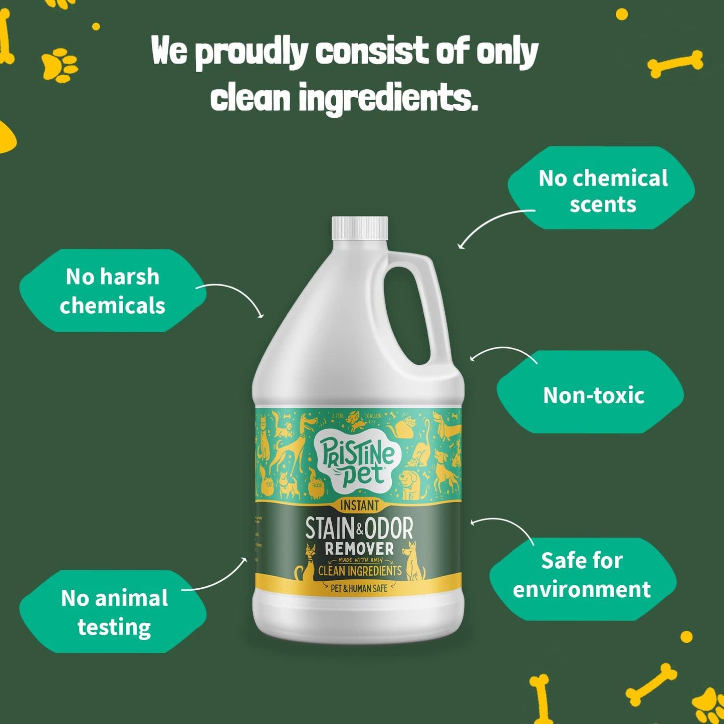 Instant Stain & Odor Eliminator with Micellar Water & OXY - 128 Ounce (1 Gallon), Fast Acting Carpet Cleaner for Pets, Pet Stain and Odor Remover, Prevents Dogs from Urine Marking