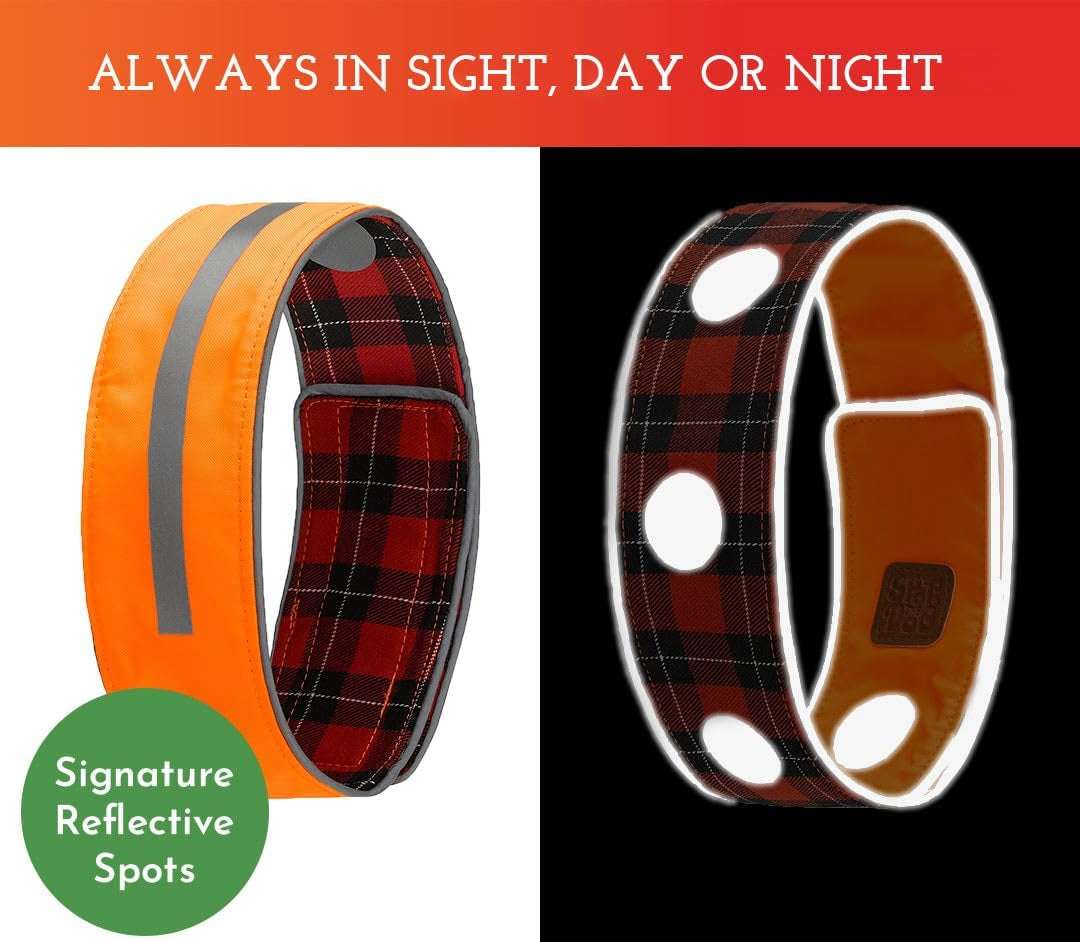 Reflective Dog Collar - Adjustable Pet Collars, Safe, Durable, Comfortable Dog Walking Accessories for Small Dog, Hunting Dog, Puppy, Boy, Girl Dog Collars (Blaze Orange, Red Plaid, S)
