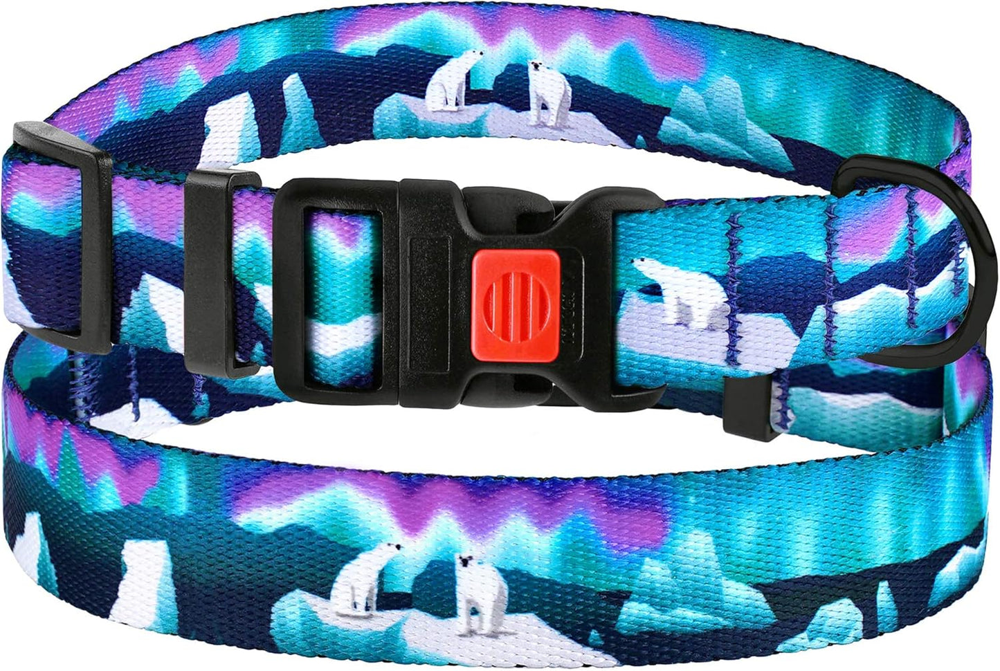 Print Dog Collar Nylon Pattern Adjustable Nature Pet Collars for Dogs Small Medium Large Puppy (Northern Lights, Neck Fit 10"-13")