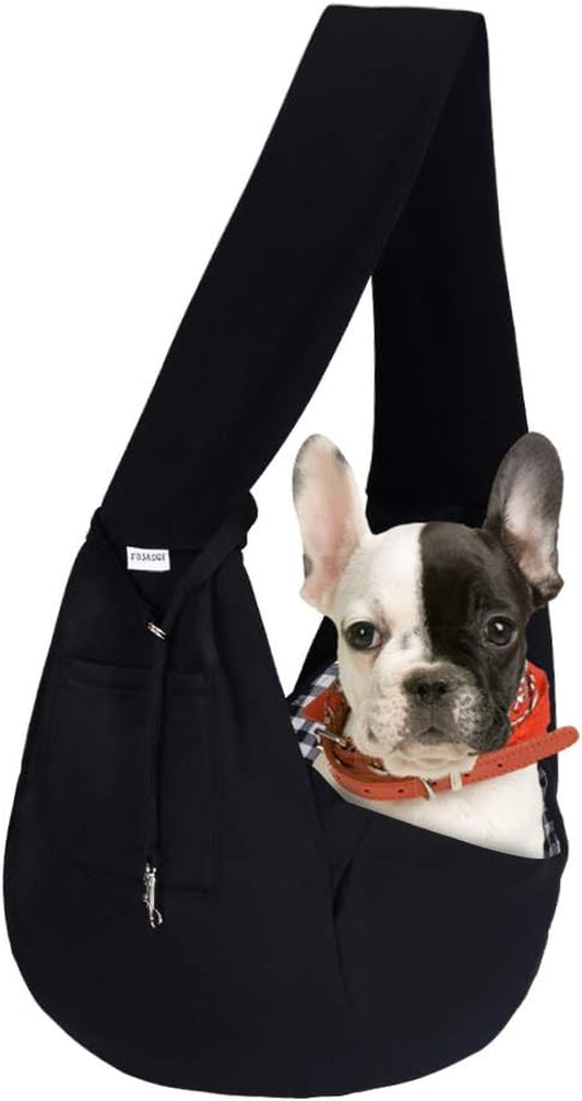 Small Pet Sling Carrier-Hands Free Reversible Pet Papoose Bag Tote Bag with a Pocket Safety Belt Dog Cat for Outdoor Travel Black