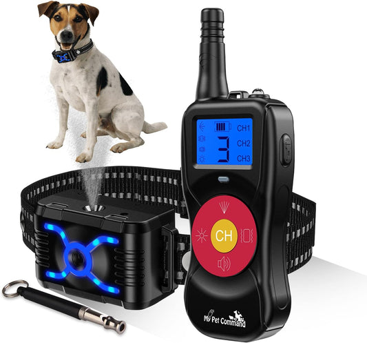 2600 FT Range (0.5 Mile) 4-1 Citronella Dog Training Collar with Remote, Spray,Vibrate,Tone and Night Light Functions Safe, Humane, No Shock Waterproof Rechargeable Add up to 3 Collars