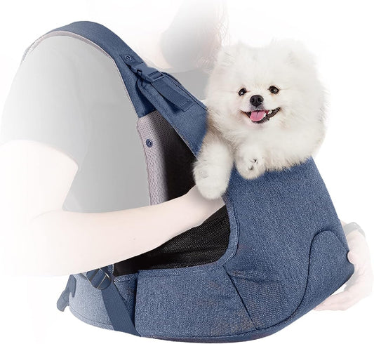- Dog Sling Carrier for Dogs and Cats - Hug Pack Adjustable Pet Carrier for Dog Anxiety Relief - Light, Breathable, Weight Balancing Design - Travel Friendly Front Facing Pet Carrier - Blue