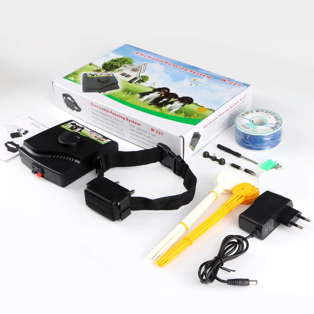 W-227 Electric Dog Fence Rechargeable Dog Fencing Collar Pet Fence System Containment Dog Training Collar for Pets Dog Supplies