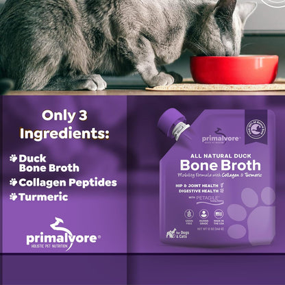 All-Natural Duck Bone Broth for Dogs &Cats, Mobility Formula W/Collagen Peptides Supports Hip & Joints, Digestion, Skin&Coat and Hydration, Grain Free, Human Grade, Made in USA. Duck 2 Pack