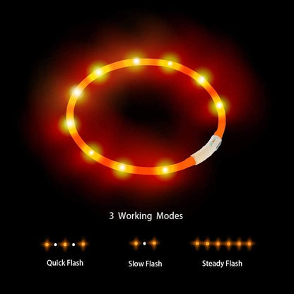 LED Light up Dog Collar, Cutable Silicon USB Rechargeable Glow Light Collar for All Dogs, Waterproof 3-Modes Flashing Dog Collar for Dark Outdoor Training Playing (27.5 Inch/70Cm)