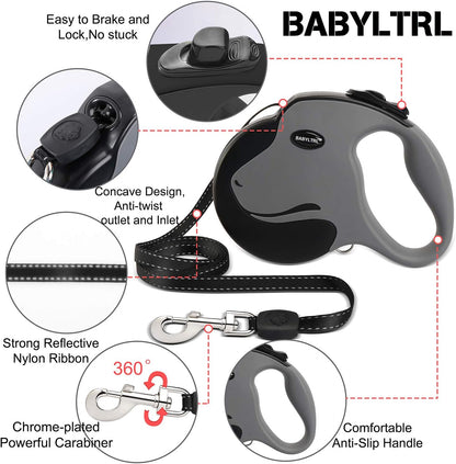 Upgraded Heavy Duty Retractable Dog Leash, 360° Tangle-Free Large Dog Retractable Leash up to 110Lbs, 16Ft Strong Reflective Nylon Tape with Anti-Slip Handle, One-Handed Brake, Pause, Lock
