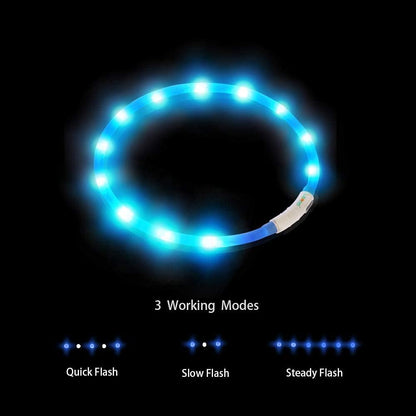 LED Light up Dog Collar, Cutable Silicon USB Rechargeable Glow Light Collar for All Dogs, Waterproof 3-Modes Flashing Dog Collar for Dark Outdoor Training Playing (27.5 Inch/70Cm)
