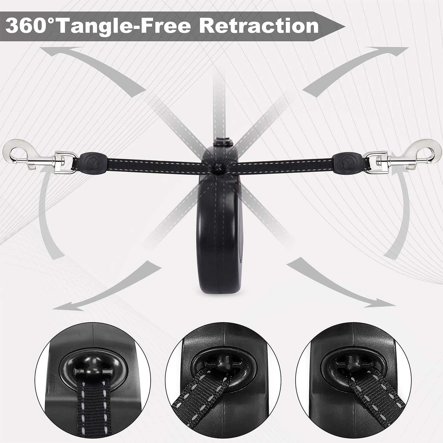 Upgraded Heavy Duty Retractable Dog Leash, 360° Tangle-Free Large Dog Retractable Leash up to 110Lbs, 16Ft Strong Reflective Nylon Tape with Anti-Slip Handle, One-Handed Brake, Pause, Lock