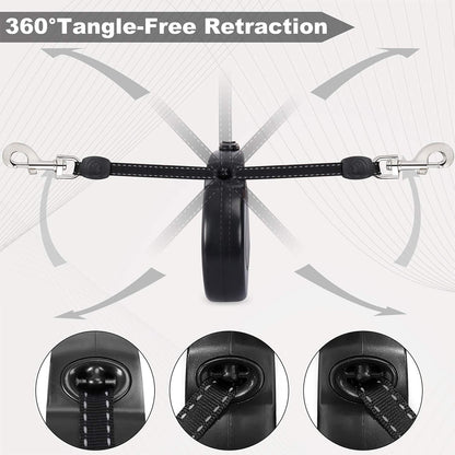 Upgraded Heavy Duty Retractable Dog Leash, 360° Tangle-Free Large Dog Retractable Leash up to 110Lbs, 16Ft Strong Reflective Nylon Tape with Anti-Slip Handle, One-Handed Brake, Pause, Lock